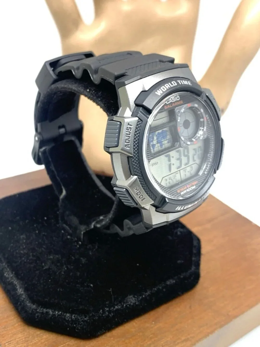 Casio Men's Watch AE1000W Black Resin Digital Quartz Sport World Time 3198 43mm